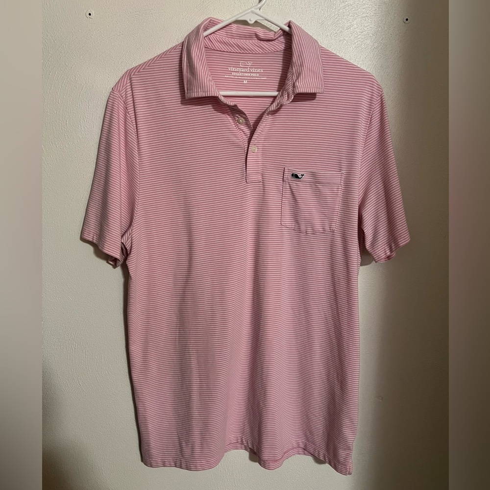 VINEYARD‎ VINES Classic Edgartown Pique Casual Polo Pink White Stripes Men's M